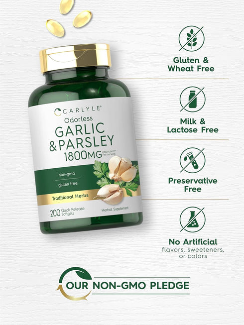 Carlyle Odorless Garlic & Parsley 1800mg - 200 Softgels, Non-GMO, Gluten Free Supplement