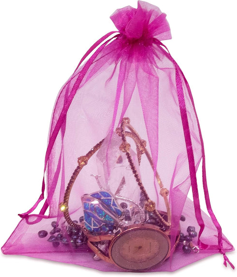 TheDisplayGuys 100-Pack 6x8 Hot Pink Sheer Organza Gift Bags with Drawstring, Jewelry Candy Treat Wedding Party Favors