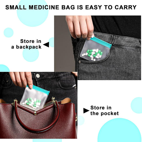Sliverdew 12 PCS Zippered Reusable Pill Storage Pouch Bags - Clear Plastic Pill Bags with Slide Lock for Small Items