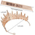 Rose Gold Crown for Women Birthday Queen Sash & Rhinestone Tiara Set Decoration Hair Accessories