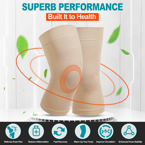 Knee Compression Sleeves, 1 Pair, 20-30mmHg Strong Support Brace for Meniscus Tear, Arthritis, Beige L