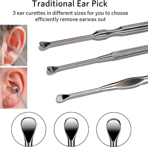 Geengle 3 Pcs Ear Pick Earwax Removal Kit, Ear Wax Remover Tool Set with Cleaning Brush and Storage Box