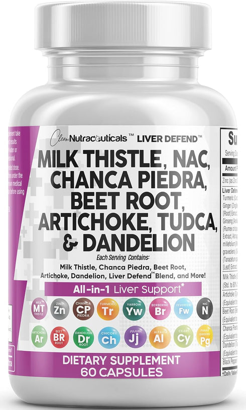 Milk Thistle 3000mg, NAC, Chanca Piedra, Beet Root, Artichoke, Dandelion Root - Liver Cleanse Detox Supplement