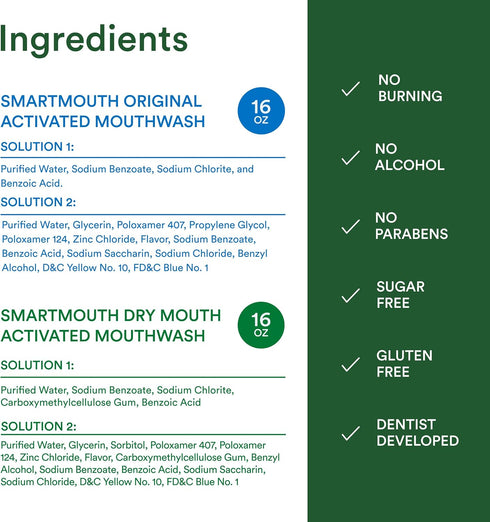Immediate 16 oz SmartMouth Original & Dry Mouth Zinc Activated Mouthwash Bundle - Dry Mouth Relief - Instant Fresh