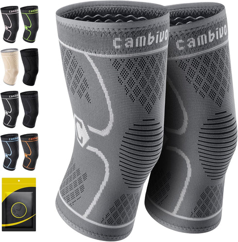 CAMBIVO 2 Pack Knee Brace, Compression Sleeve for Men and Women, Support for Running, Gym, Hiking, Sports