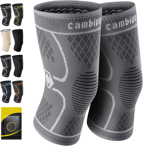 CAMBIVO 2 Pack Knee Brace, Compression Sleeve for Men and Women, Support for Running, Gym, Hiking, Sports