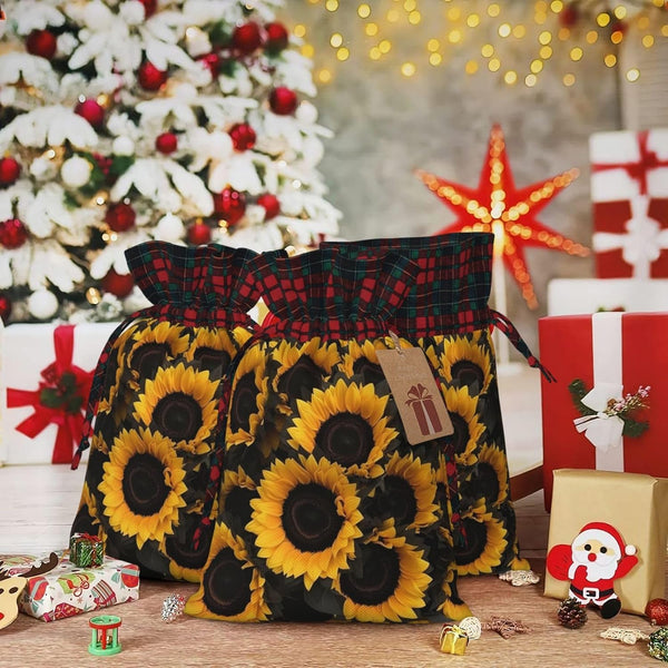 RLDOBOFE Christmas Gift Bags With Drawstring A bouquet of black sunflowers Christmas Burlap