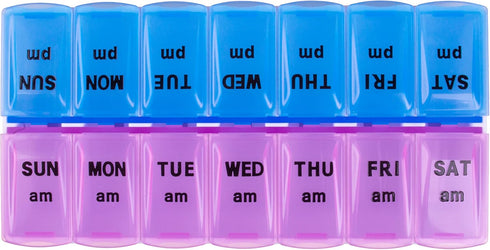 Apex Twice-A-Day Medicine Pill Organizer - Weekly Pill Dispenser, 2 Times-A-Day Vitamin Organizer, Color-Coded with