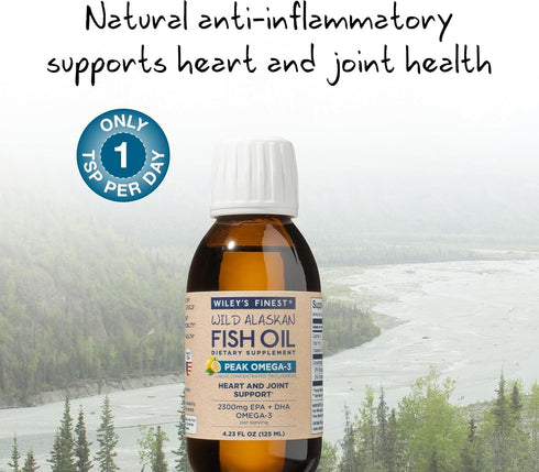 Wiley's Finest Wild Alaskan Fish Oil Peak Omega-3 Liquid Supplement - 2300mg EPA and DHA Omega-3s - Lemon Flavor - 4.23
