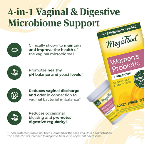 MegaFood Women's Probiotic + Prebiotic, Gluten-Free for Digestive Health & Regularity, 30 Capsules