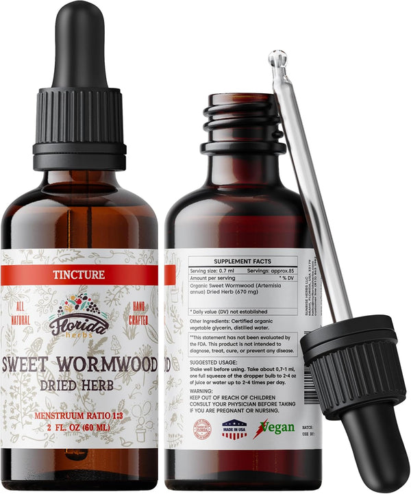Sweet Wormwood Organic Tincture, 2 Fl Oz Natural Intestinal Cleanse and Digestive Supplement