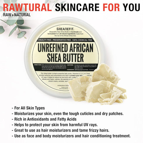 Raw Unrefined African Shea Butter 8oz, Natural Body Butter, Soft & Smooth Daily Moisturizer for Face & Body Ivory (Pack