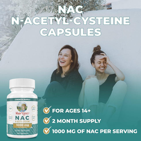 MaryRuth Organics Nutritional Supplement Capsule, NAC 1000mg Per Serving, Vegan, Non-GMO, 120 Count