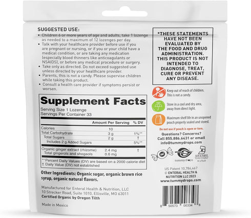 Tummydrops USDA Organic Double Ginger Peach - 33 Lozenges