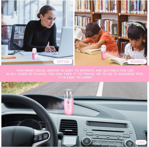 Honoson 2 Pieces Nano Facial Mister, 30 ml Mini Face Humidifier, USB Rechargeable Facial Sprayer for Daily Makeup (Pink)