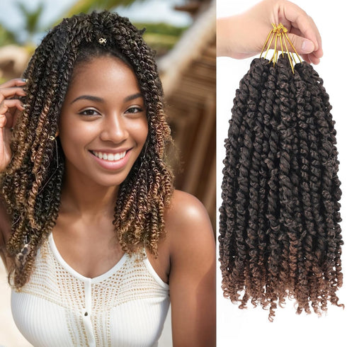 Ombre Brown Passion Twist Hair, 10 Inch 6 Packs Pre Looped Crochet Hair for Black Women and Girls