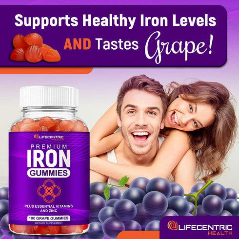 LifeCentricHealth Iron Gummies for Adults & Kids, Vegan Gluten Free Blood Builder
