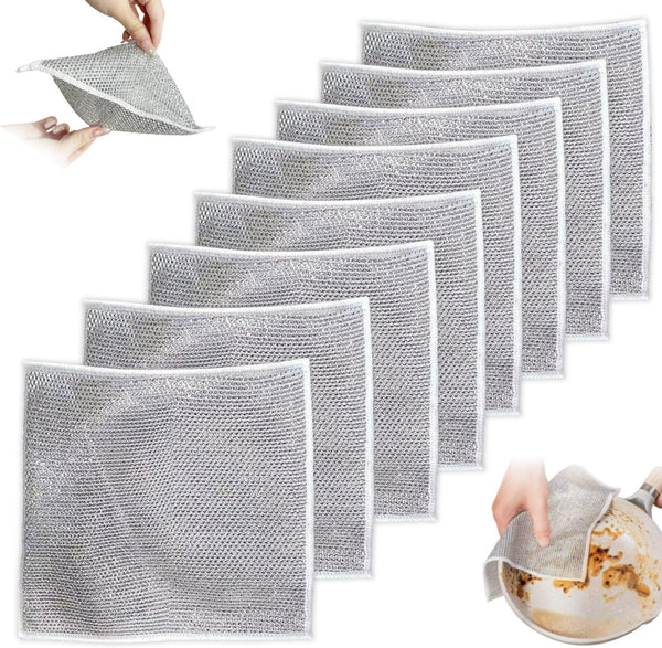 Double Layer Wire Dishwashing Rags, 8 Pcs Non-Scratch Cleaning Cloths for Dishes and Sinks