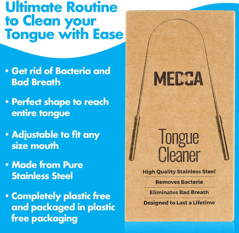 Pack of 2 Stainless Steel Tongue Scrapers, Essential Dental Hygiene Kit for Bad Breath & Bacteria Removal