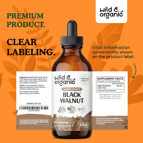 Black Walnut Tincture - Detox Cleanse with Black Walnuts Organic, Black Walnut Hull Tincture for Digestive Health - 4 oz
