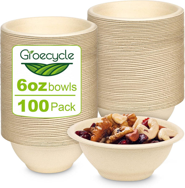 6 oz Small Disposable Bowls, 100 Pack Compostable Paper Bowls for Condiments, Sauces, Ice Cream, Biodegradable