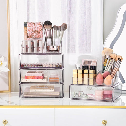 Vtopmart 3 Tier Clear Makeup Organizer with Drawer, Cosmetic Storage for Dresser Countertop & Bathroom Vanity