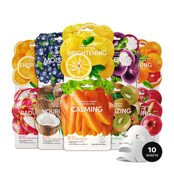 Nature Republic COLD JUICY FRESH GEL MASK 10 VARIETY - Not Tested on Animals