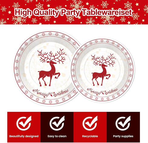 Xionpe 140-Pc Set 20 Christmas Disposable Tableware for Guests - Reindeer Themed Party Supplies with Dinner Plates