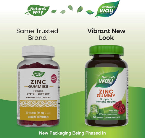 Nature's Way Zinc Gummies, Daily Immune Support Gummies*, 100% Daily Value Zinc per Gummy, Mixed Berry Flavored, 120 Gummies (Packaging May Vary)