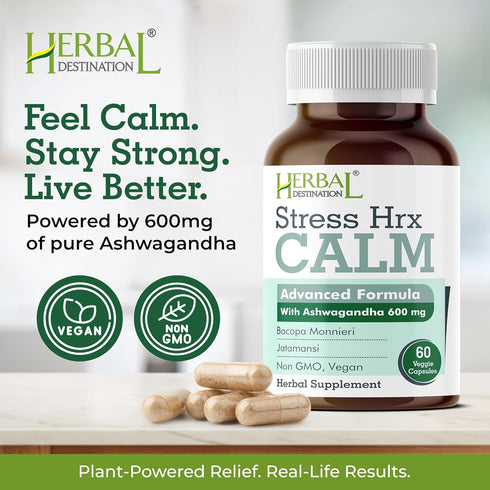 Herbal Destination 60 Count Stress Hrx, Ashwagandha Supplement Capsule, Stress Relief