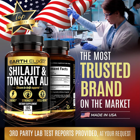 Shilajit 1000mg & Tongkat Ali 400mg - 180 Capsules, Made in USA, Pure Himalayan Organic Supplement