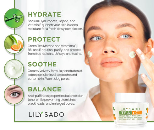LILY SADO TEA+C™ Green Tea & Vitamin C Moisturizer - Anti-Aging Daily Lotion for Women & Men