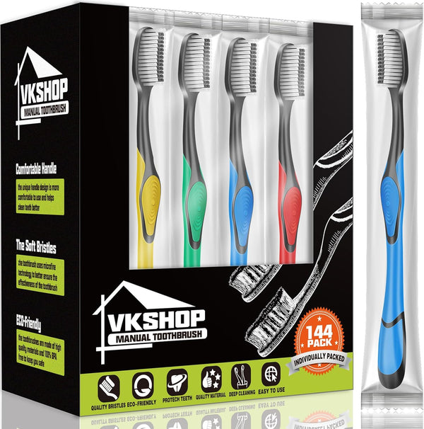 144 Pack Cheap Travel Toothbrushes - Soft Carbon Toothbrush, Eco-Friendly Bulk Individually Wrapped
