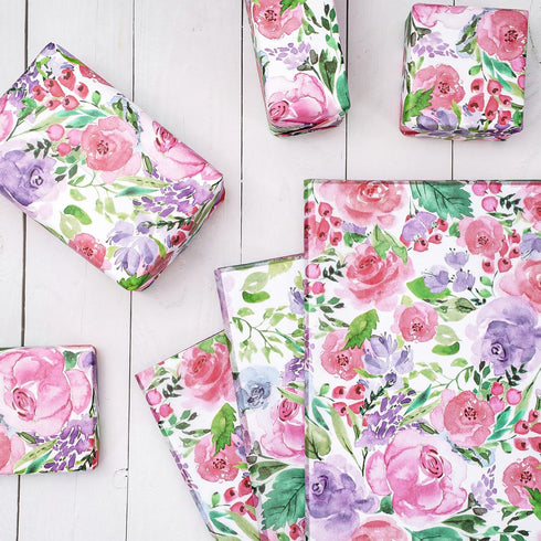 Whaline 100Pcs Floral Tissue Paper, Watercolor Flower Gift Wrapping Paper for Home and Party Gift Wrap