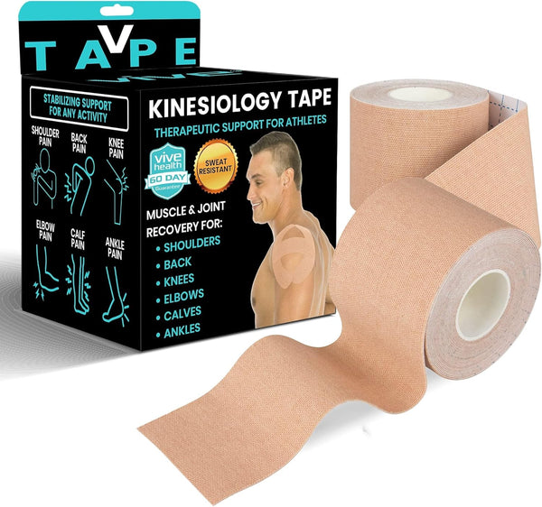 Vive Kinesiology Tape (16.4 Feet) - Therapeutic Athletic Support Tape for Muscle and Joint Recovery, Waterproof for