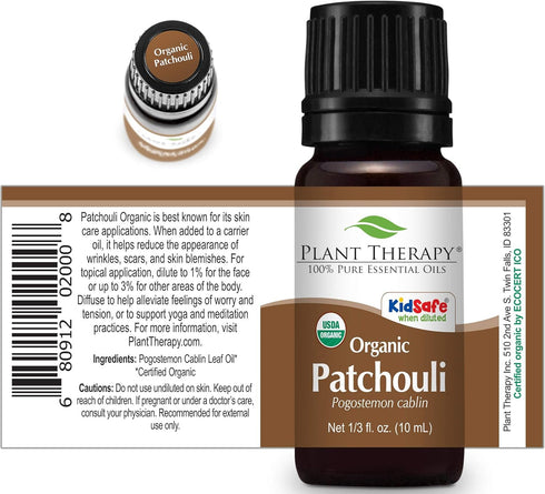Plant Therapy Organic Patchouli Essential Oil - 10 mL (1/3 oz) - 100% Pure, Undiluted, Therapeutic Grade