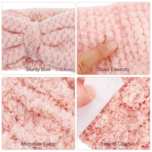 YISSION 2PCS Spa Headband with Bow, No Slip Elastic Hair Band for Face Wash, Makeup Skincare for Women Girls (White