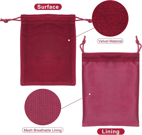 G2PLUS 20PCS Red Velvet Jewelry Pouches, Small Gift Bags with Drawstring, Wine Red for Wedding Favors