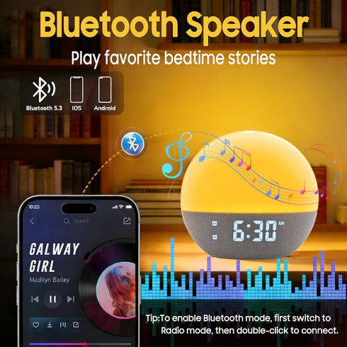 Sunset 30 Sunrise Alarm Clock & White Noise Machine, Effective Alarm Clocks for Deep Sleepers, Bluetooth Speaker Wake