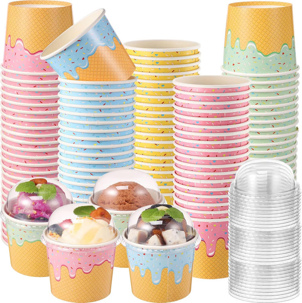 Jingmore 40 Count Paper Ice Cream Cups with Clear Dome Lids Disposable Dessert