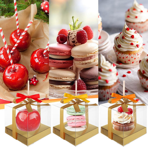 SHUESS 75PCS 3.54 Inches 75 Candy Apple Boxes with Hole Clear Apple Boxes for Treats, Food Grade PET Plastic Favor