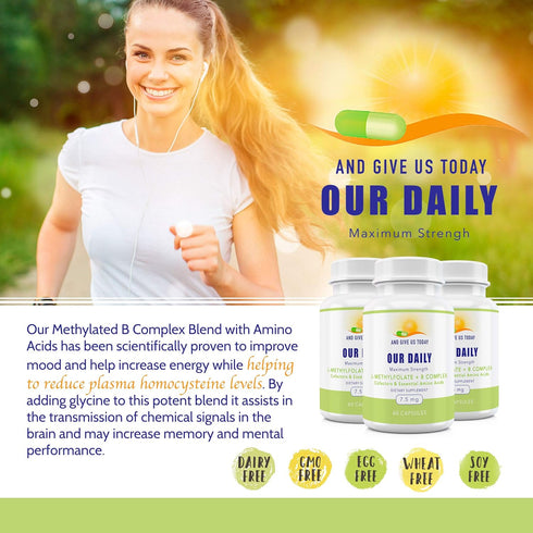 Our Daily Vites L-Methylfolate B Complex with Essential Amino Acids (7.5mg) - 60 Count, Active Folate & Methylated B12