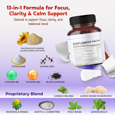 PEAKPURY All-in-1 150 Phosphatidylserine, Citicoline, Alpha-GPC & Uridine Supplement Supports Mental Clarity, Brain