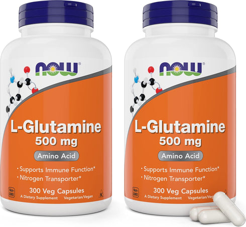 Now L-Glutamine 500mg - 300 Veg Capsules (Pack of 2), Non-GMO Vegan Supplement