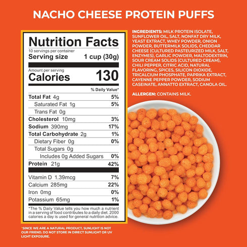 Twin Peaks Protein Puffs, Nacho Cheese, Keto Friendly, Low Carb Snack, 300g, 21g Protein