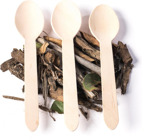 HUJI Eco-Friendly Wooden Spoons, Disposable Wood Cutlery, 50 Spoons, 6.1"