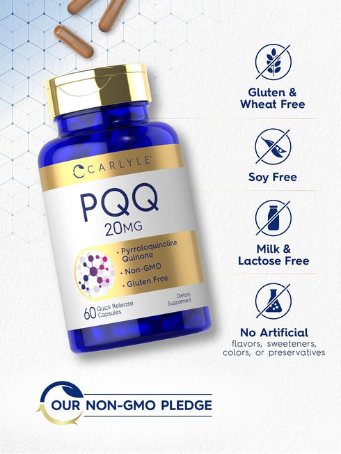 Carlyle PQQ Supplement | 20 mg | 60 Capsules | Non-GMO and Gluten Free