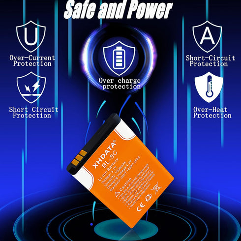 BL-5C Battery 3.7V 1500mAh Rechargeable Battery, Large Capacity for Home Radio (2 Pieces)