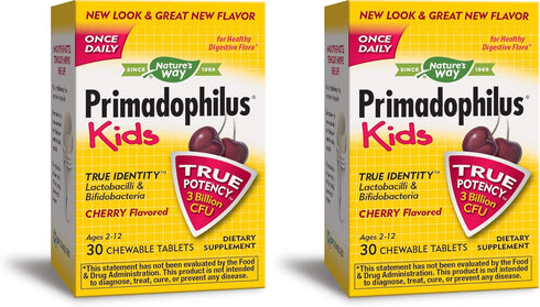 Nature's Way Primadophilus Kids, 3 Billion CFU, 30 Cherry Flavored Chews, Pack of 2, for Kids Ages 2-12