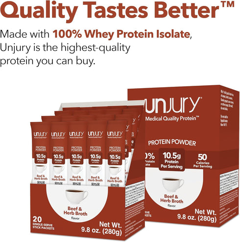 Packs 10.5g 100% 20 Unjury Whey Protein Powder Individual Stick | Beef and Herb | Whey Isolate Protein Powder | Low